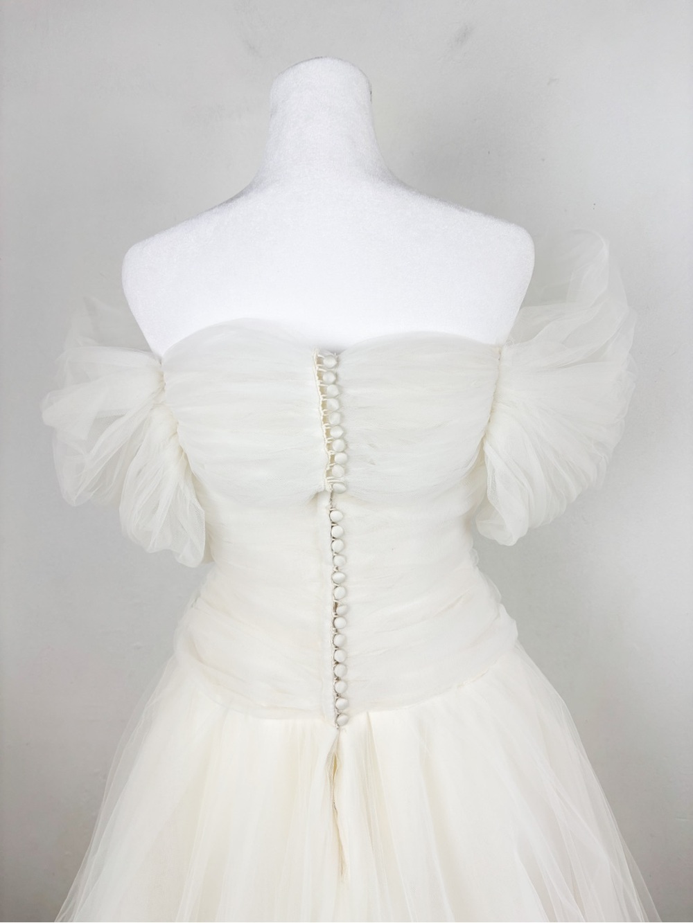 Vintage Oscar de la Renta Ivory Tulle Strapless Wedding Gown Sz S - Picture 4 of 16